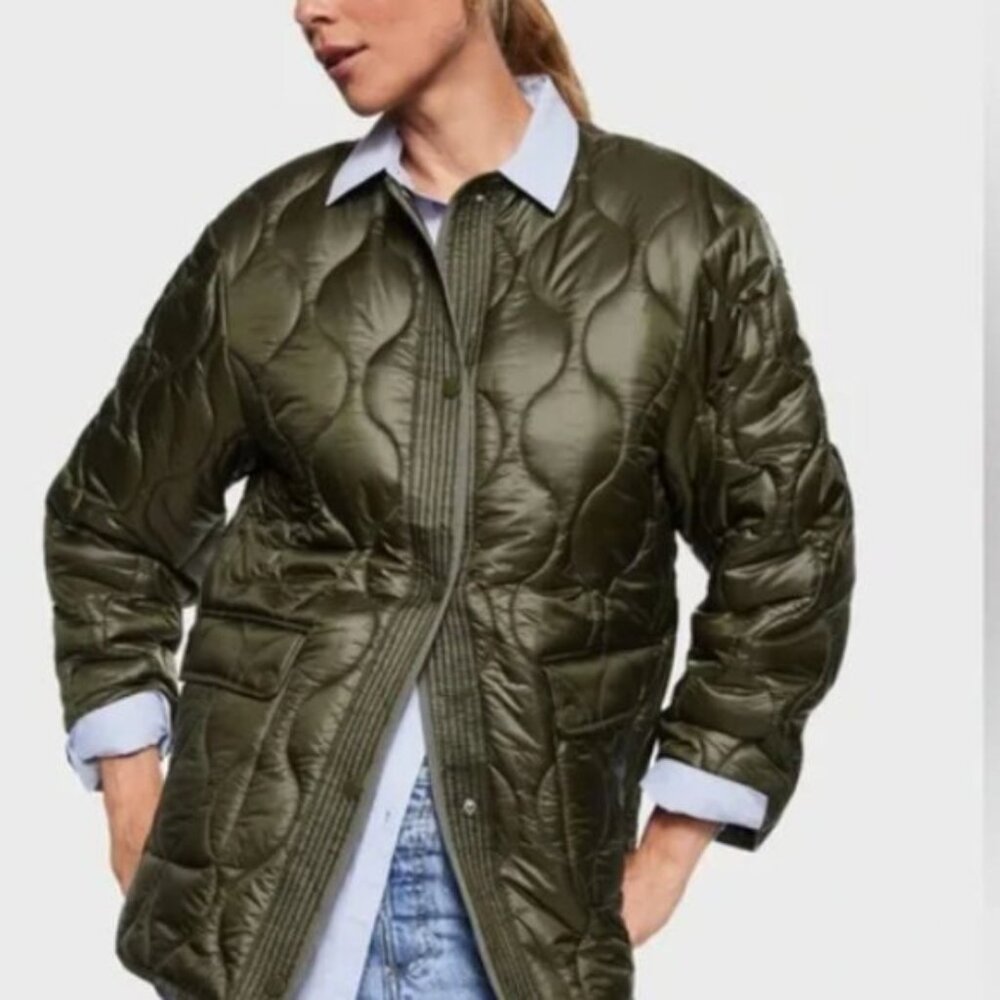Mango MNG quilted liner shacket coat jacket army green XS
